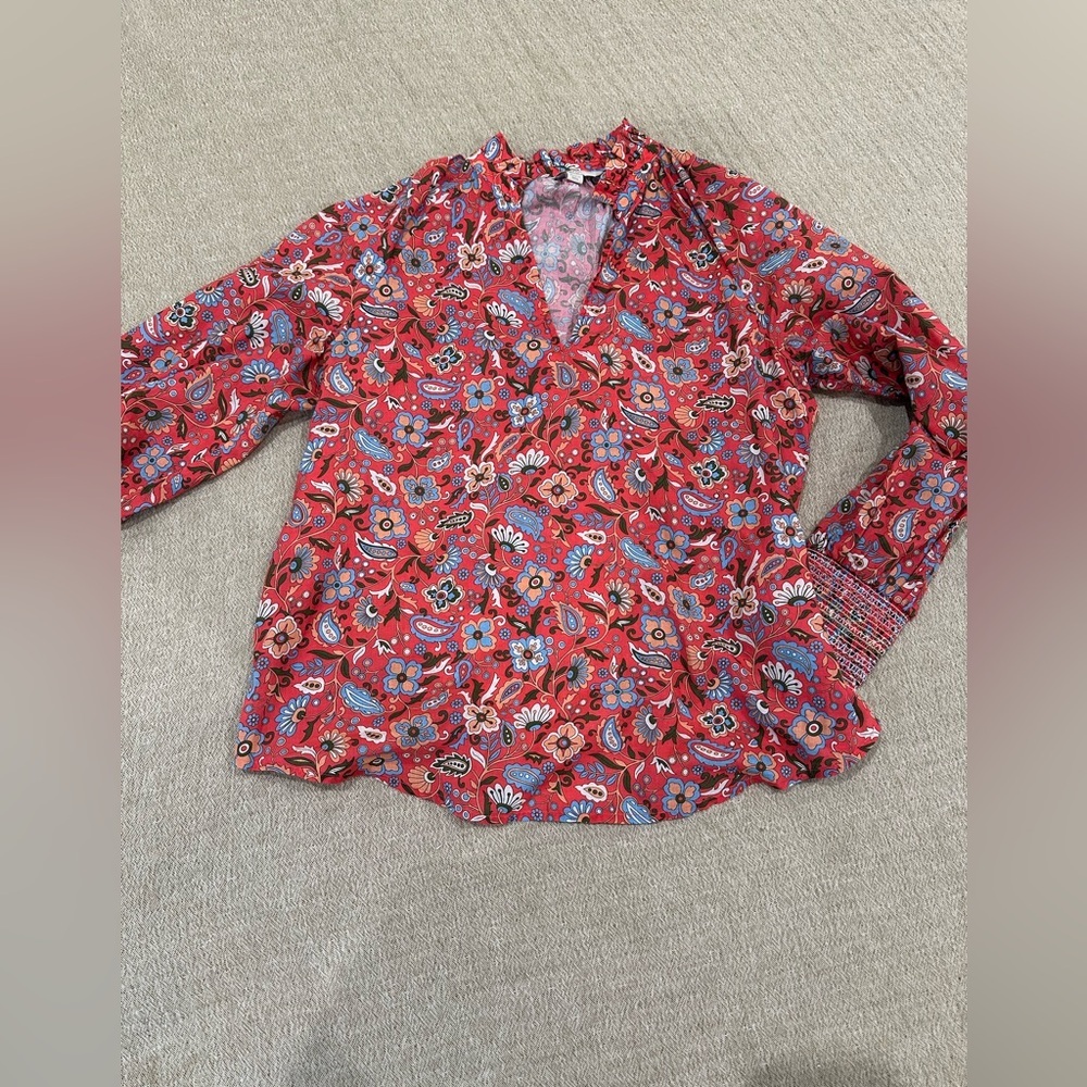 Boden Red Floral Ruffle Blouse